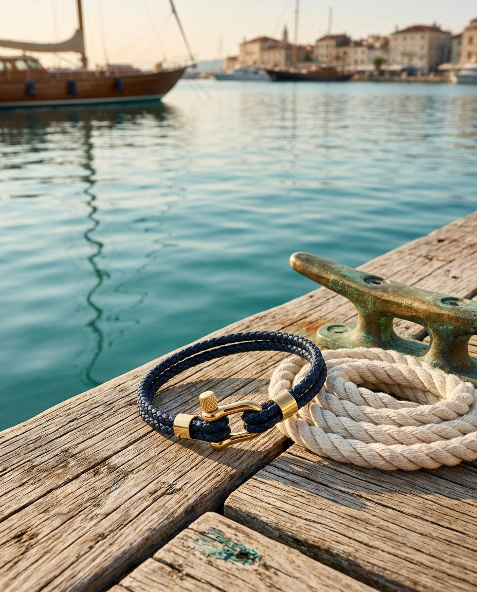 The Anchor Bracelet su un pontile in legno accanto a una cima