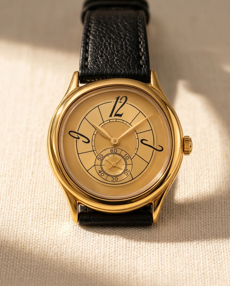Makrodetail des goldenen Kissengehäuses der Heritage Watch