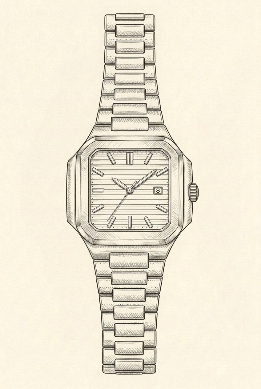 Technische Zeichnung · The Capri Silver/Black Watch
