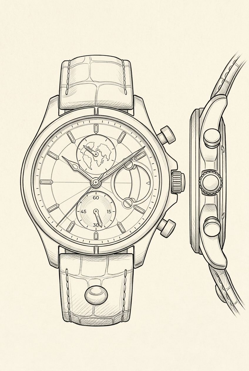 Technische Zeichnung · The Portofino Explorer Grey/Mint/RoseGold Watch