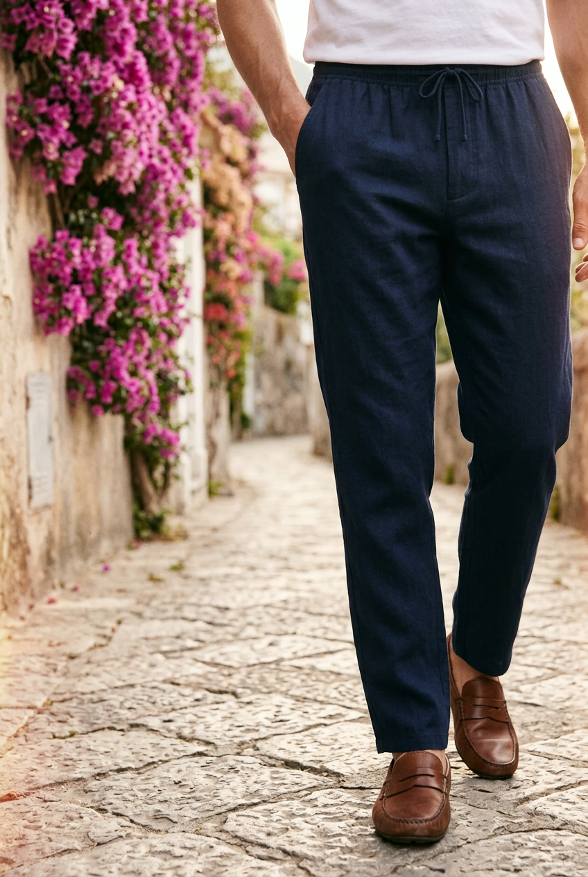 Fabric and drawstring detail – Ostuni navy