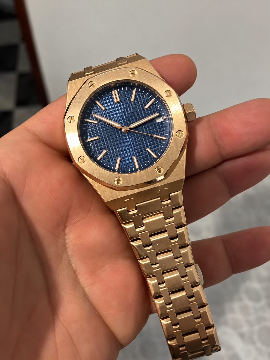 The Monaco Rose Gold Navy Watch