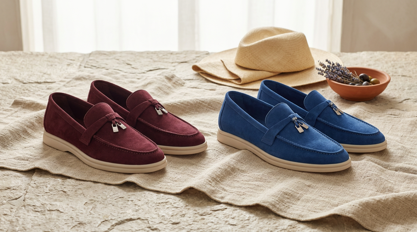 Trois paires de mocassins Sanremo sur du lin naturel