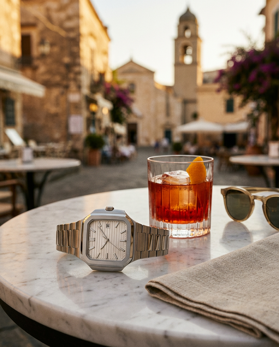 The Capri su un tavolo di marmo in Piazzetta con un negroni