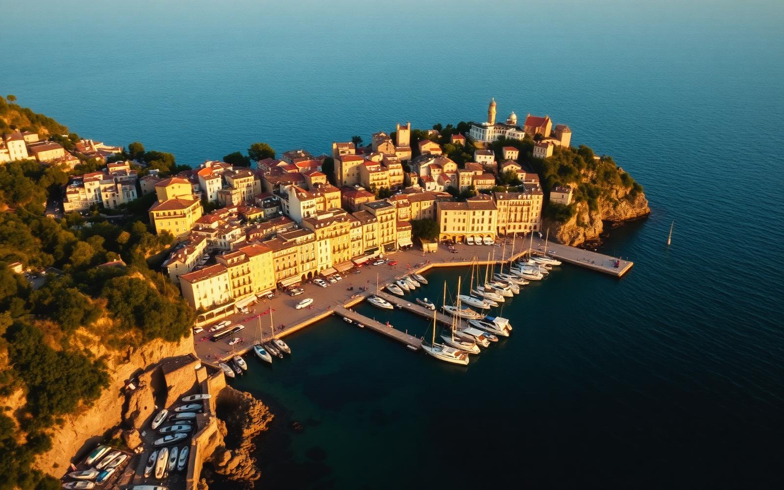 Aerial view of Portofino at sunset