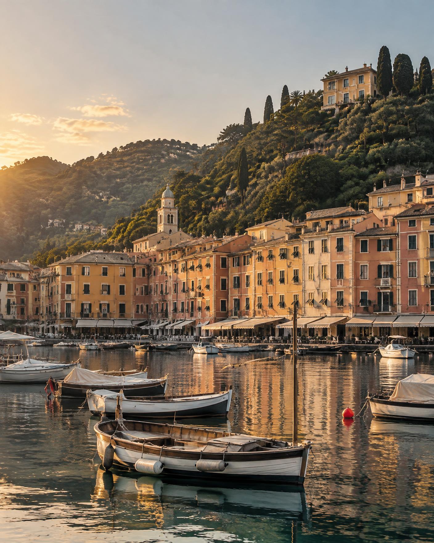 Aerial view of Portofino at sunset