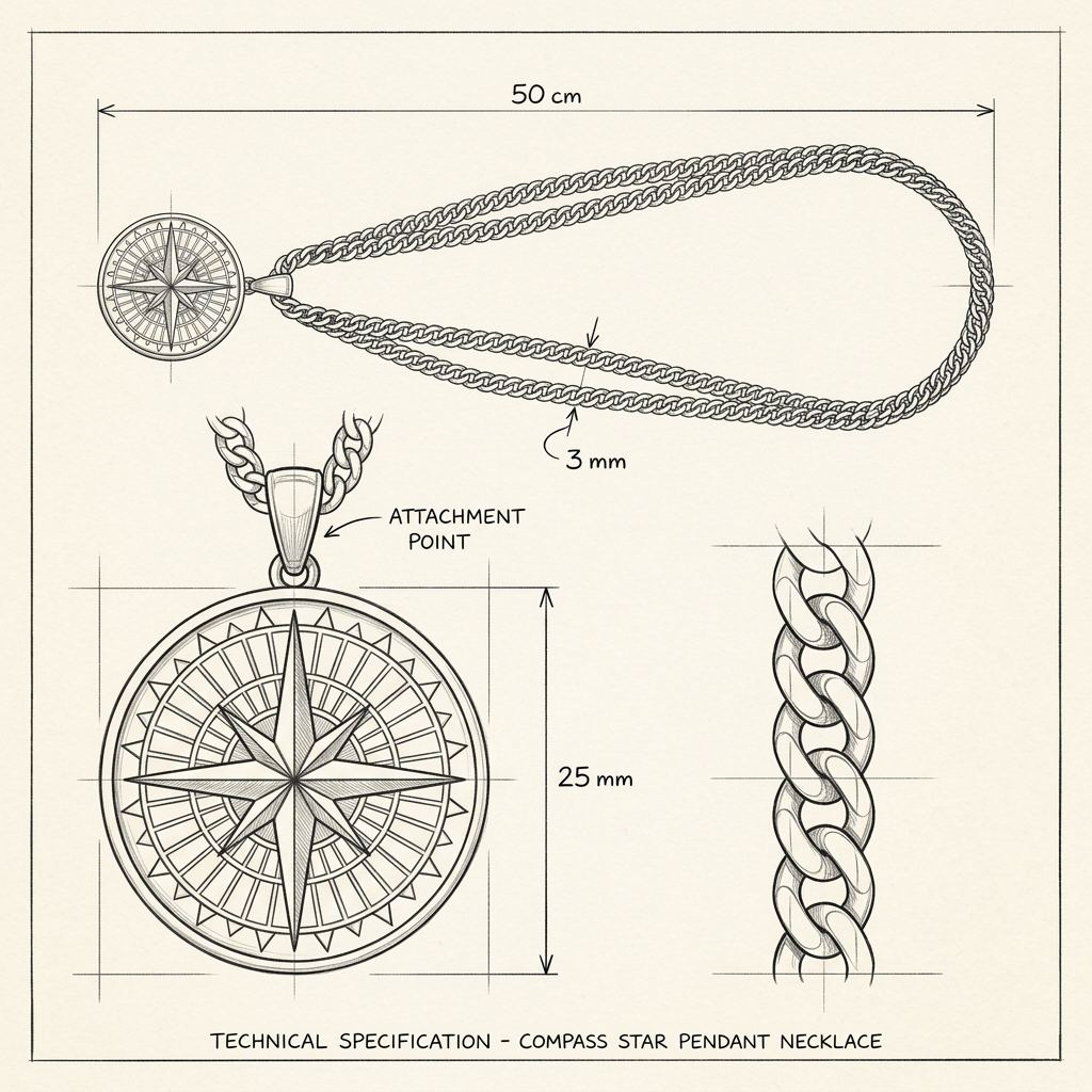Disegno tecnico · The Compass Gold Chain