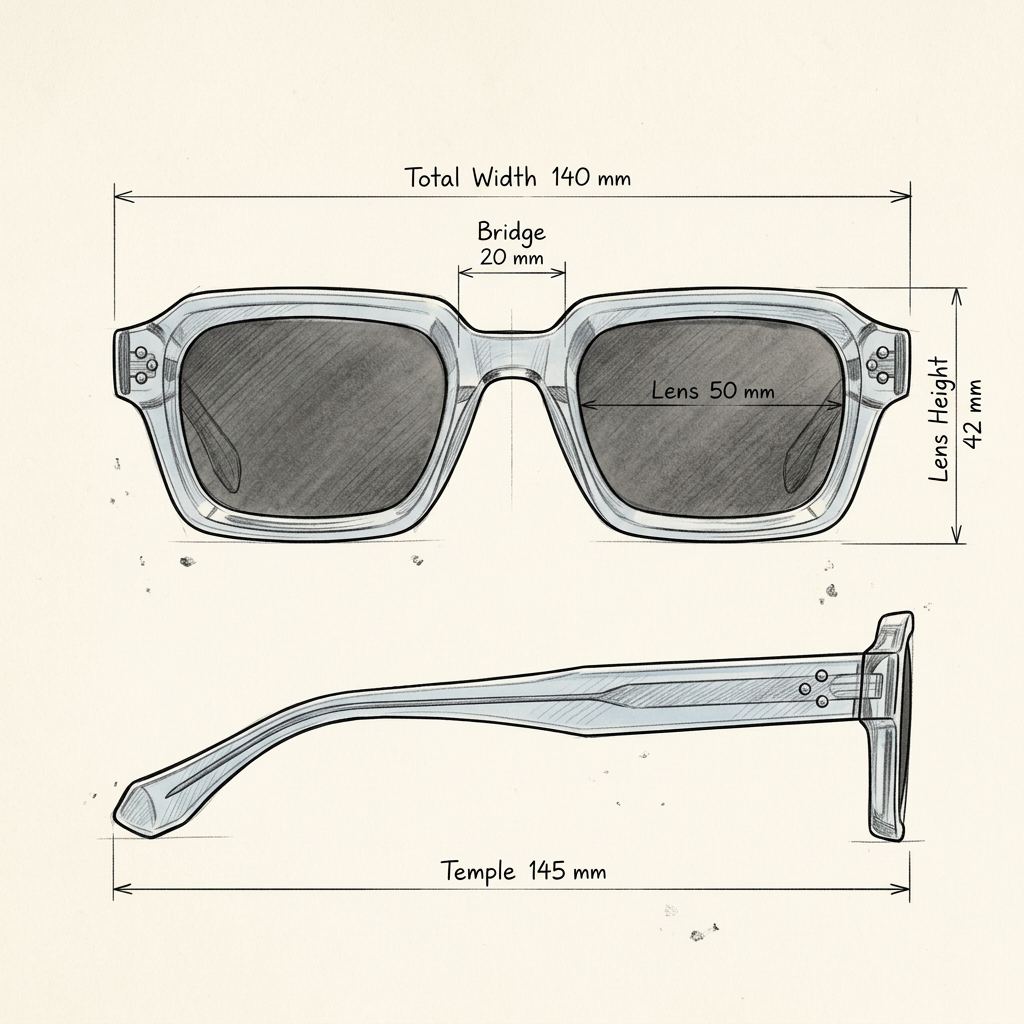 Disegno tecnico · The Monopoli Trasparent Blue Sunglasses