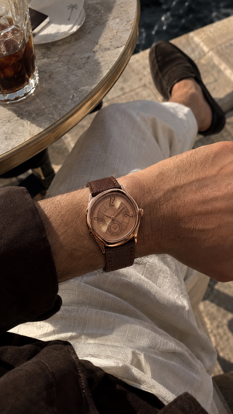 Die Heritage-Uhr in Braun/Roségold