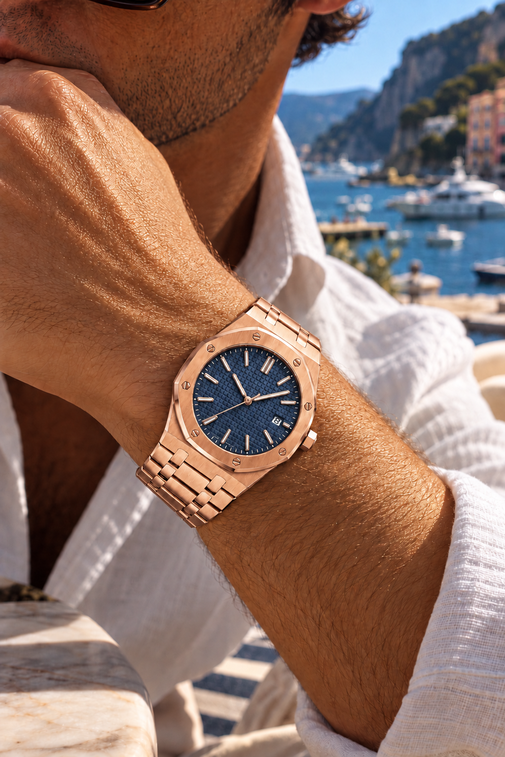 The Monaco Rose Gold/Navy Watch