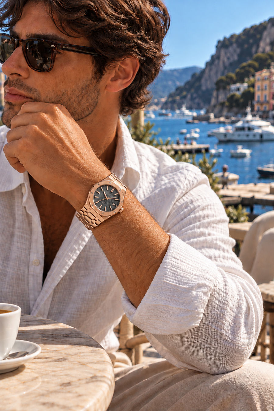 Le bracelet Riviera Light Blue Rose Gold