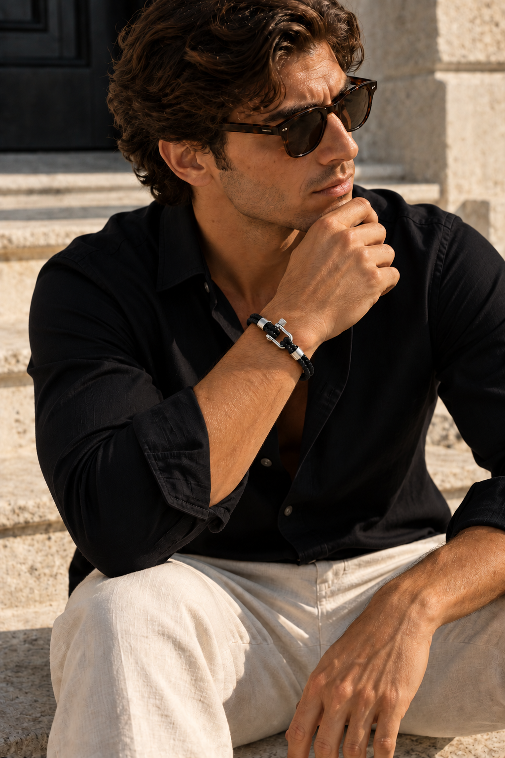 The Anchor Black/Silver Bracelet
