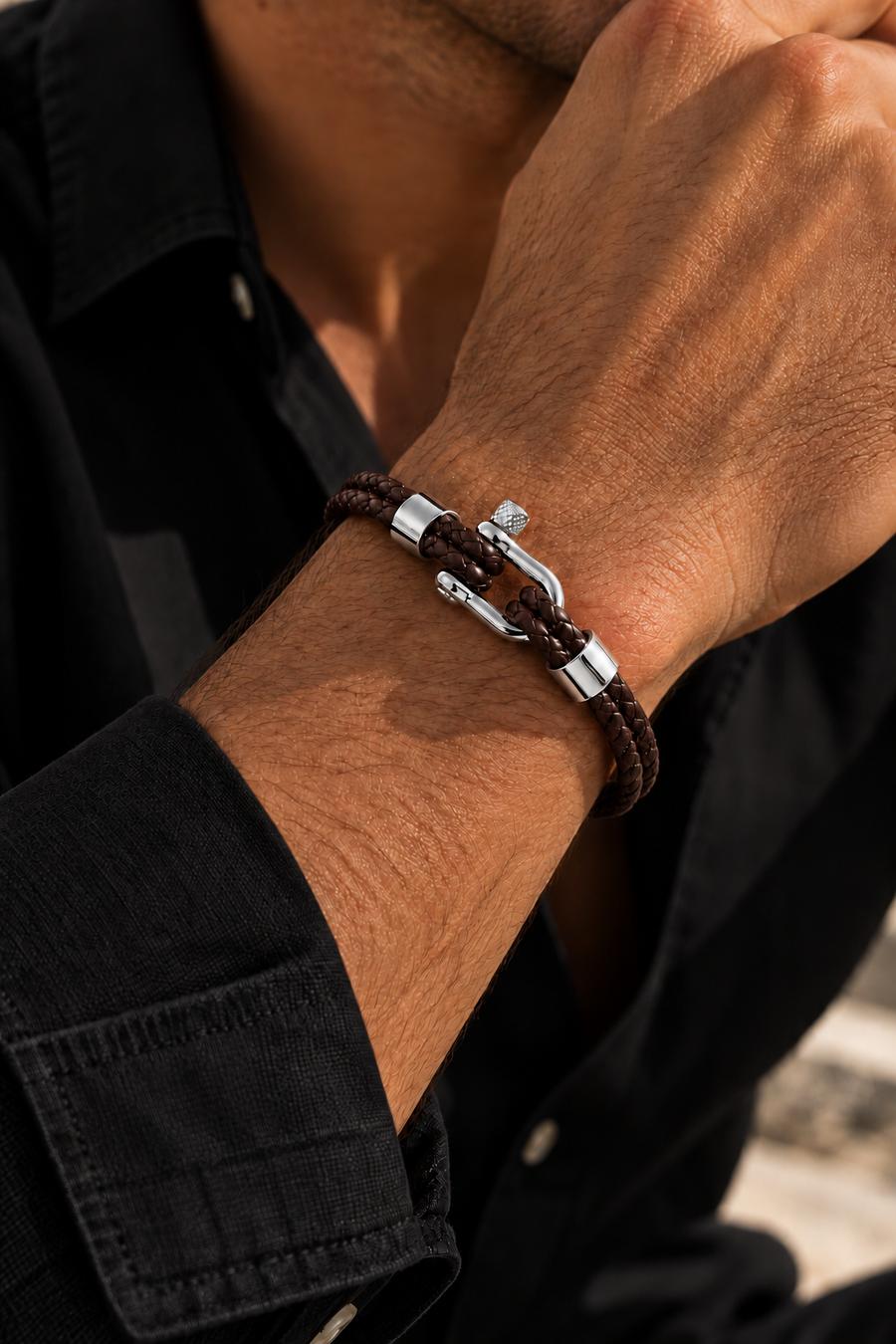 The Anchor Coffee/Silver Bracelet