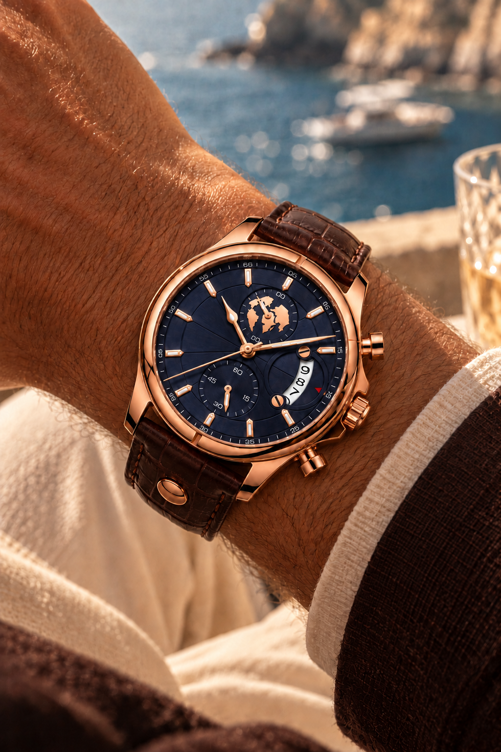 The Portofino Explorer Brown/Navy/RoseGold Watch