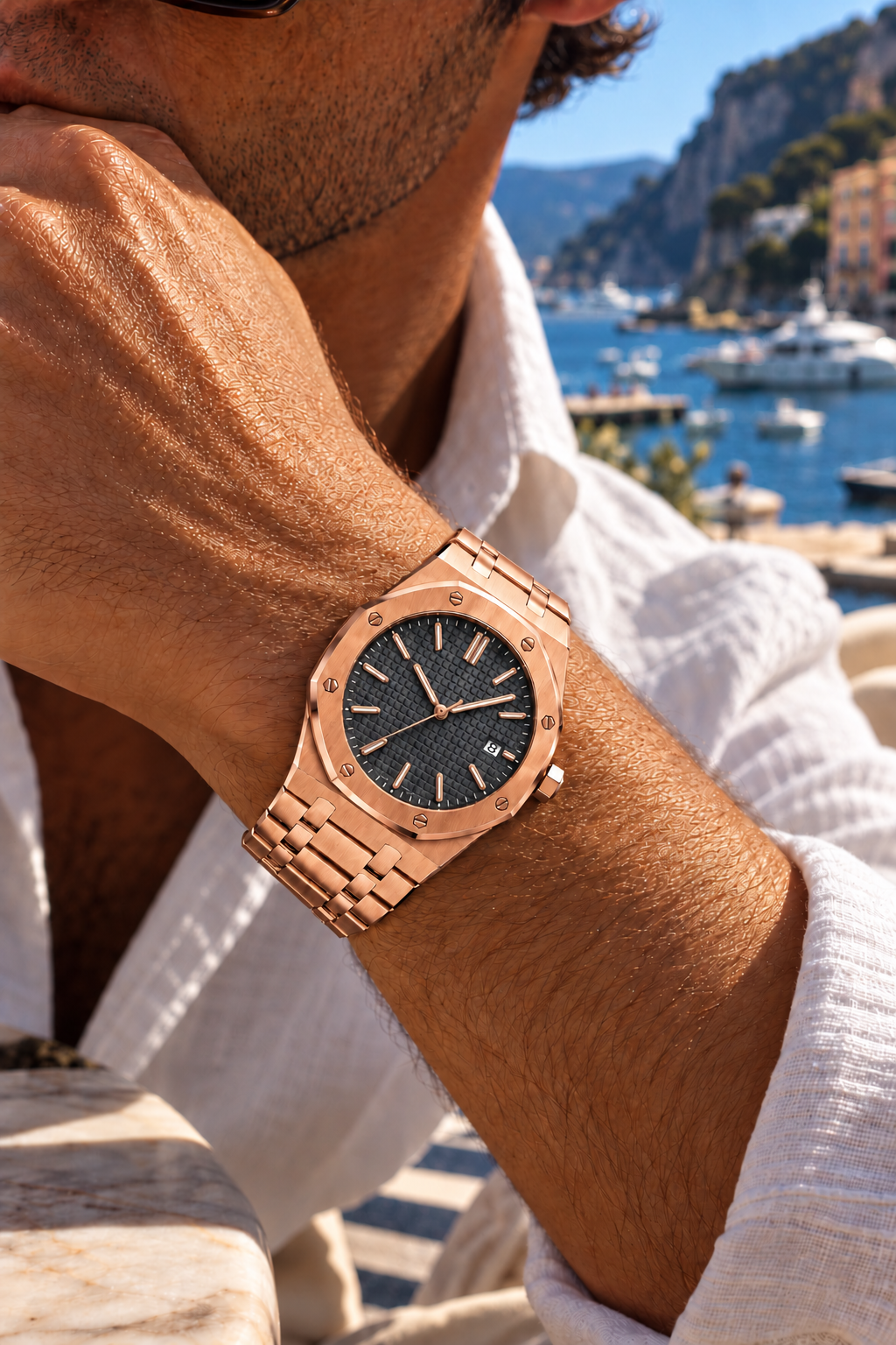 Le bracelet Riviera Light Blue Rose Gold