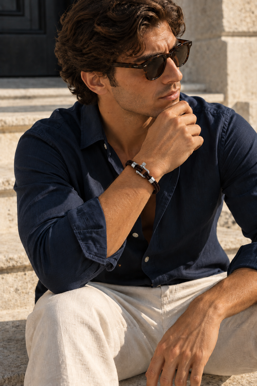 The Anchor Coffee/Silver Bracelet