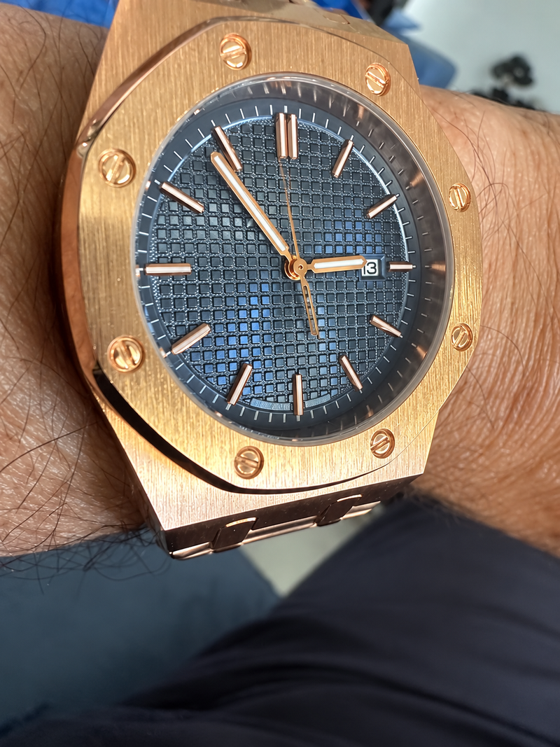 The Monaco Rose Gold Navy Watch