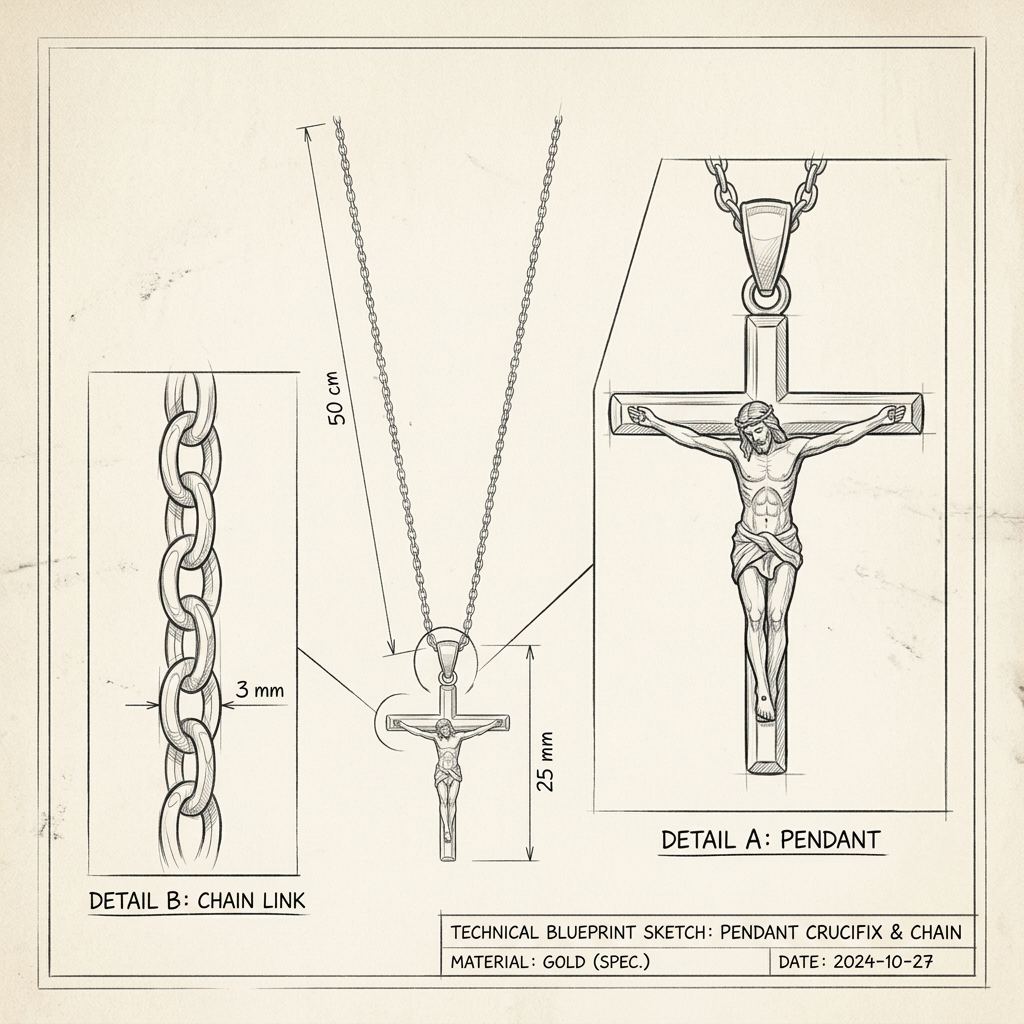 Dessin technique · The Crucifix Gold Chain