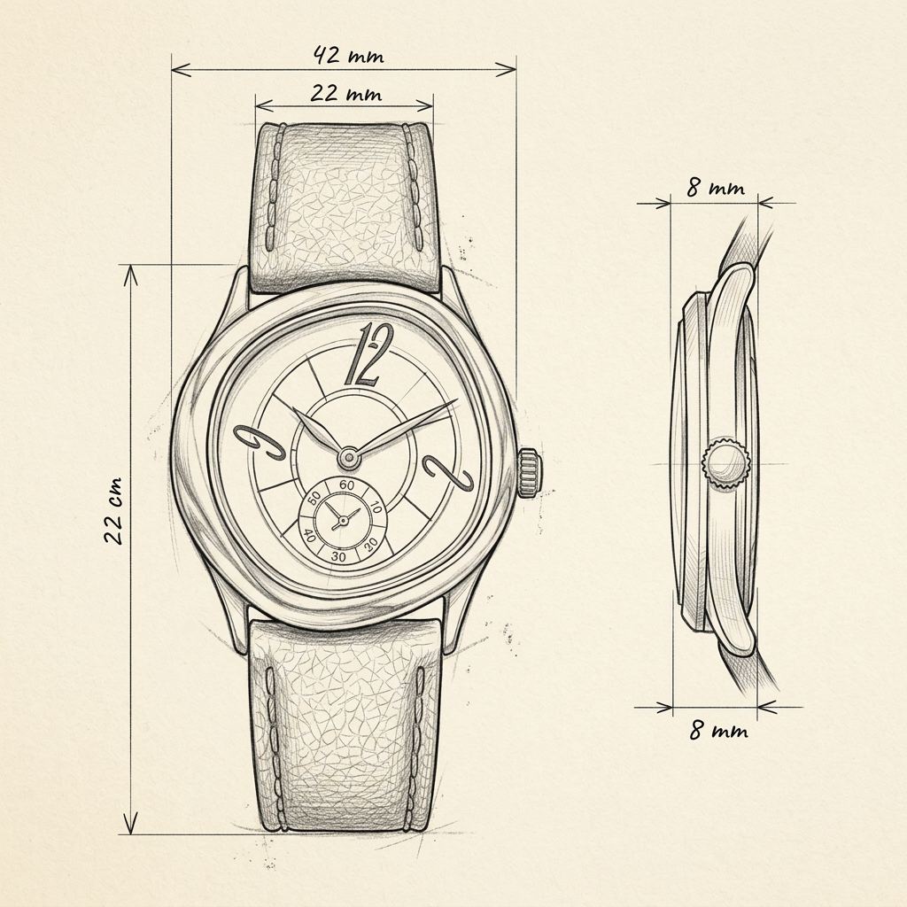 Technische Zeichnung · The Heritage Black/Gold Watch