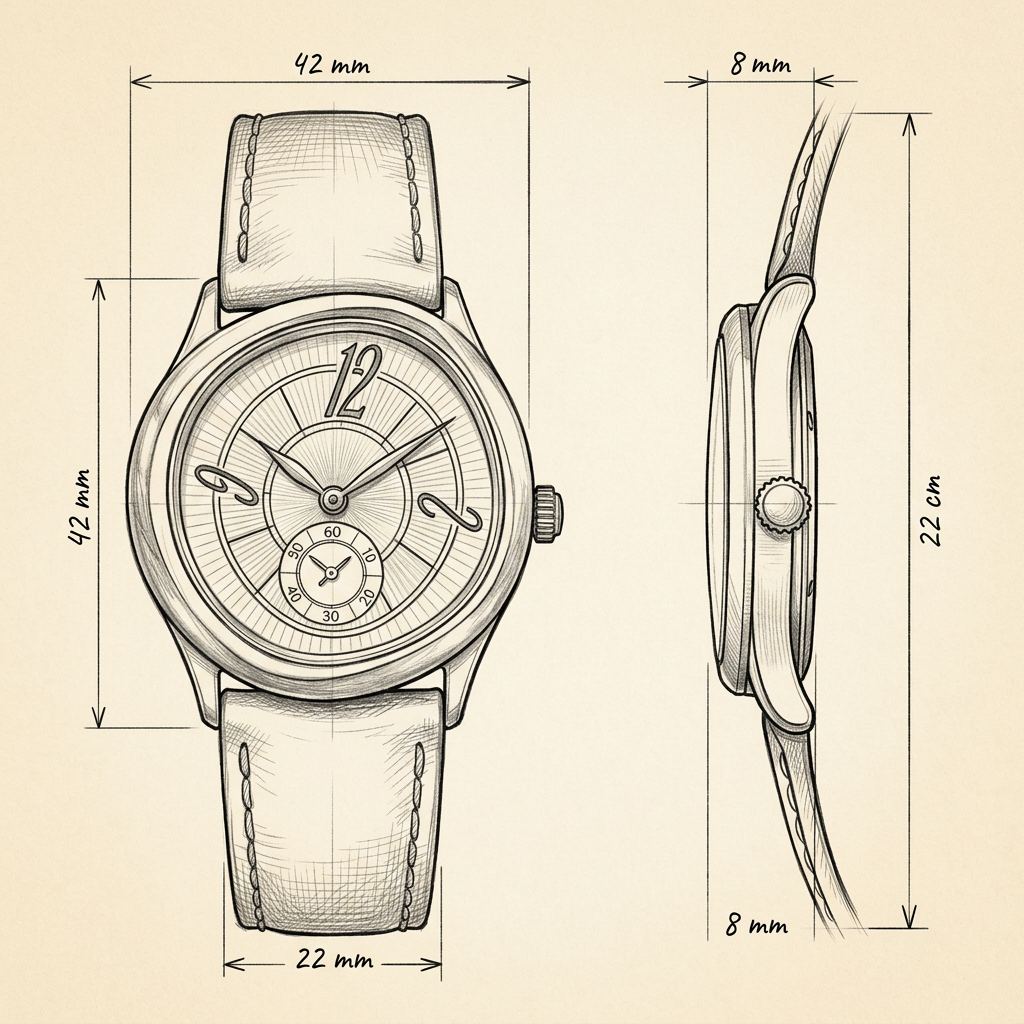 Technische Zeichnung · The Heritage Brown/Rose Gold Watch