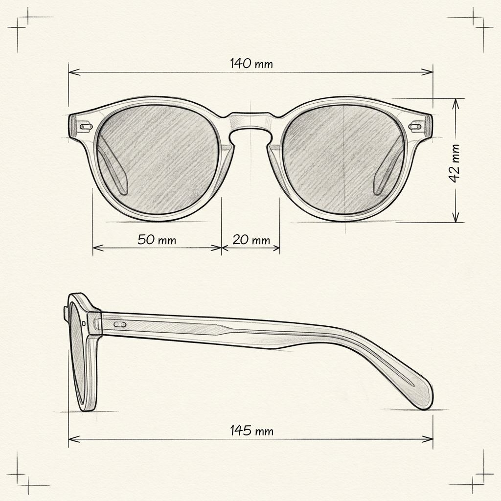 Technical drawing · The Positano Smoke Grey Sunglasses